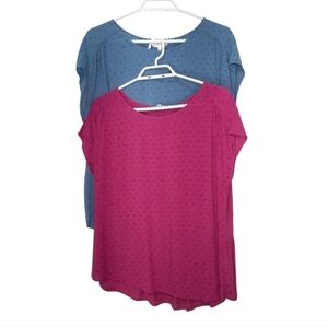 Northern Reflections Fuchsia Pink & Blue Blouse Tops Swiss Dots Womens Size S